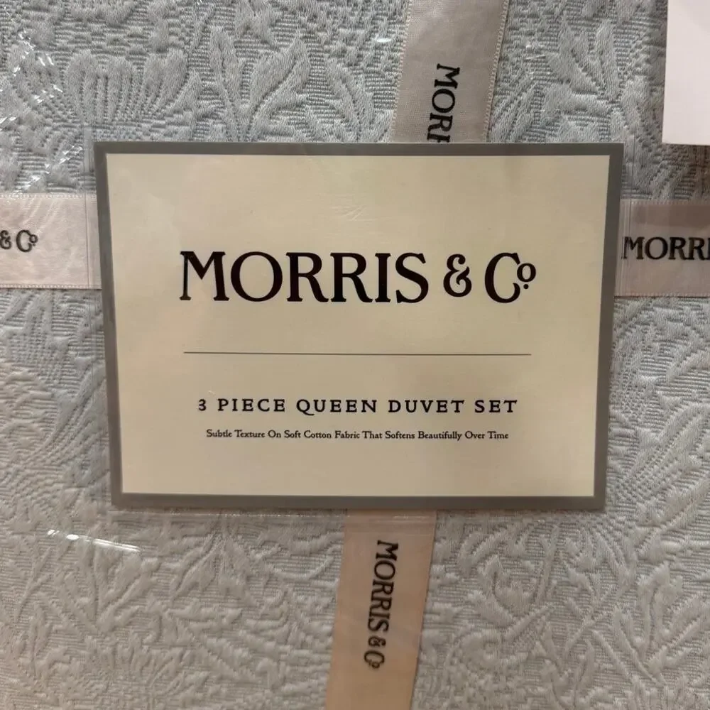 NEW Morris & Co. 3 Piece QUEEN Duvet Set Light Blue Textured Cotton Bedding